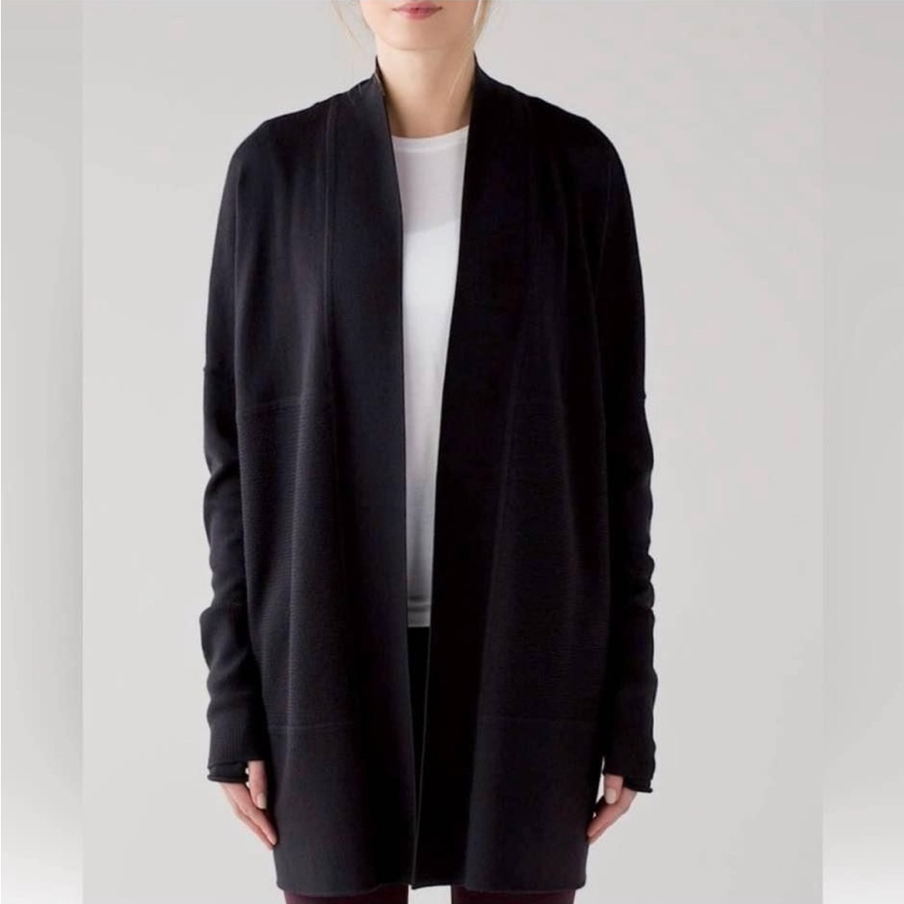 Lululemon Womens Size 8 Black Long Sleeve Sit in Lotus Wrap Cardigan Sweater